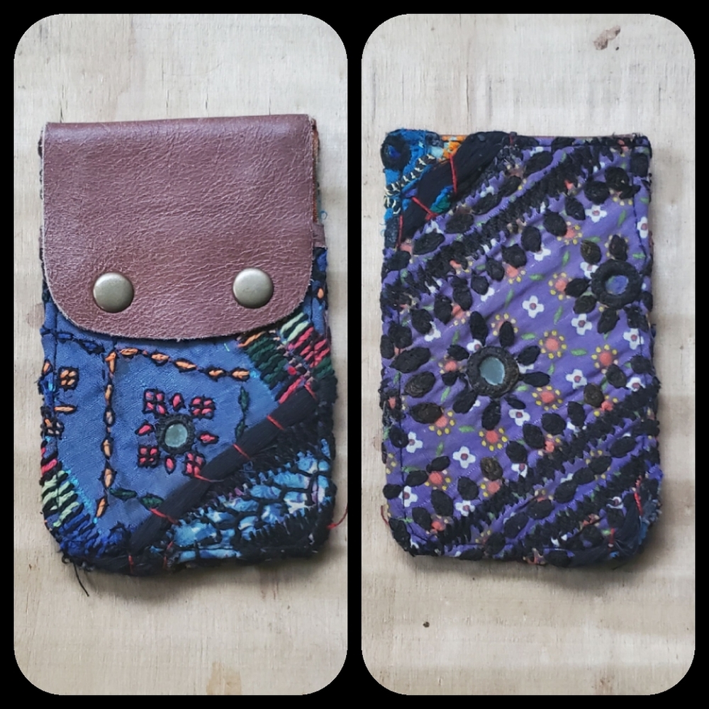 🕺🥂 Free People Boho Embroidered Repurposed vtg banjara hippie Wallet card case